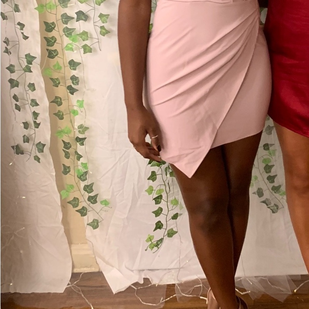 Pink Asymmetrical Wrap Mini Dress